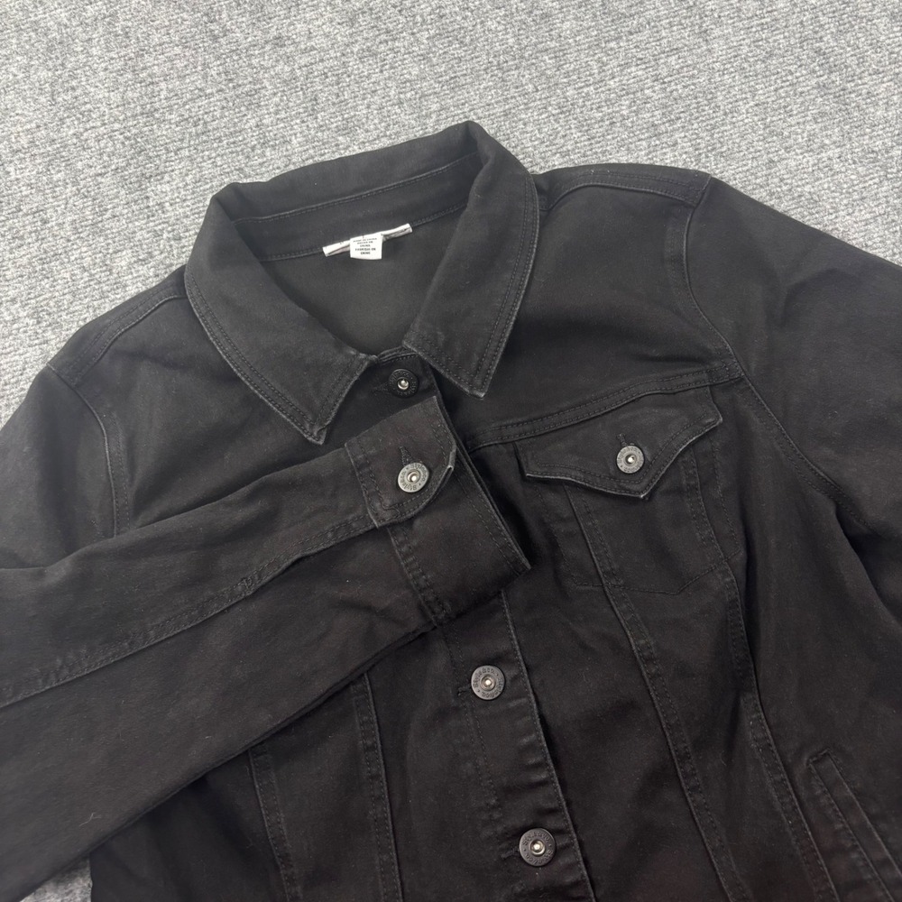 Style & Co Denim Jacket L Black Stretch Button Front Women